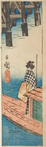 Vergnügungsboot an der Ryogoku-Brücke, Abschnitt eines Blattes aus der Serie "Ausschnitte berühmter Orte in Edo" von Utagawa Hiroshige
