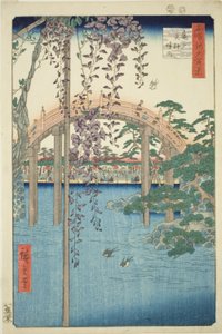Bezirk des Kameido Tenjin Schreins (Kameido Tenjin keidai), aus der Serie "Hundert berühmte Ansichten von Edo (Meisho Edo hyakkei)" von Utagawa Hiroshige