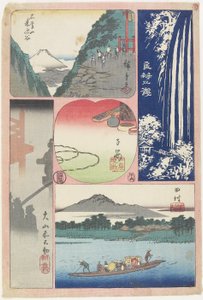 Ryo_ben-zan Fall, Fähre bei Tamura, Morgennebel am O_yama-Schrein, Berg und Tal, Souvenir von Koyasu, Juni 1858
