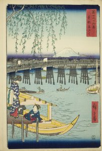 Ryogoku-Brücke in der östlichen Hauptstadt (Toto Ryogoku), aus der Serie "Sechsunddreißig Ansichten des Berges Fuji (Fuji sanjurokkei)" von Utagawa Hiroshige