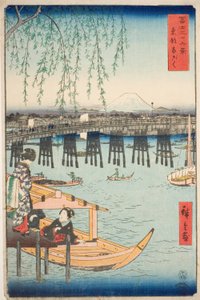 Ryogoku-Brücke in der östlichen Hauptstadt (Toto Ryogoku), aus der Serie "Sechsunddreißig Ansichten des Berges Fuji (Fuji sanjurokkei)" von Utagawa Hiroshige
