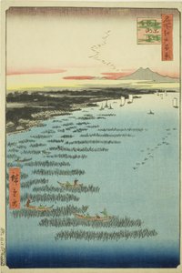 Samezu-Küste in Süd-Shinagawa (Minami-Shinagawa Samezu kaigan), aus der Serie "Hundert berühmte Ansichten von Edo (Meisho Edo hyakkei)" von Utagawa Hiroshige