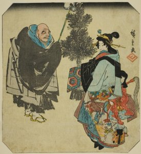 Seki: Priester Ikkyu und die Höllenkurtisane, aus der Serie "Dreiundfünfzig Paarungen für die Tokaido-Straße (Tokaido gojusan tsui)" von Utagawa Hiroshige