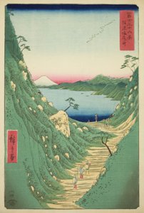Shiojiri-Pass in der Provinz Shinano, aus der Serie "Sechsunddreißig Ansichten des Berges Fuji" von Utagawa Hiroshige