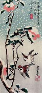 Spatzen und Kamelien im Schnee, 1830er Jahre