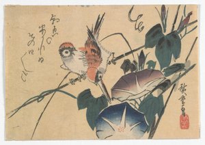 Spatzen und Prunkwinden, Edo-Periode, späte 1830er Jahre