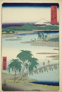 Tama-Fluss in der Provinz Musashi (Musashi Tamagawa), aus der Serie "Sechsunddreißig Ansichten des Berges Fuji (Fuji sanjurokkei)" von Utagawa Hiroshige