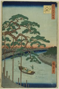 Die fünf Kiefern am Onagi-Fluss (Onagigawa Gohonmatsu), aus der Serie "Hundert berühmte Ansichten von Edo (Meisho Edo hyakkei)" von Utagawa Hiroshige