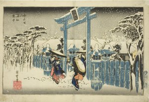 Der Gion-Schrein im Schnee (Gionsha setchu), aus der Serie "Berühmte Orte in Kyoto (Kyoto meisho no uchi)" von Utagawa Hiroshige