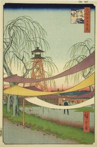 Die Hatsune-Reitplätze in Bakuro-cho (Bakuro-cho Hatsune no Baba), aus der Serie "Hundert berühmte Ansichten von Edo (Meisho Edo hyakkei)"