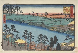 Der Kumano-Schrein und der Teich der Zwölf Schreine in Tsunohazu in Yotsuya von Utagawa Hiroshige