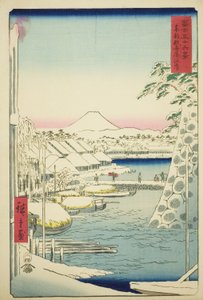 Das Flussufer bei Sukiya in der östlichen Hauptstadt (Toto Sukiyagashi), aus der Serie "Sechsunddreißig Ansichten des Berges Fuji (Fuji sanjurokkei)" von Utagawa Hiroshige