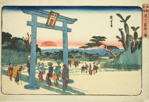 Der Tomigaoka Hachiman-Schrein in Fukagawa (Fukagawa Tomigaoka Hachiman), aus der Serie "Berühmte Orte in Edo (Koto meisho)"