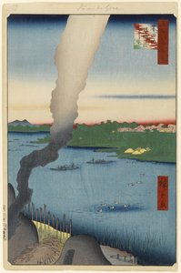 Ziegelöfen und Hashiba-Fähre, Sumida-Fluss, Nr. 37 aus Einhundert berühmte Ansichten von Edo von Utagawa Hiroshige