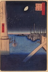 Tsukudajima und Eitai-Brücke, Einhundert berühmte Ansichten von Edo, 1856-1858