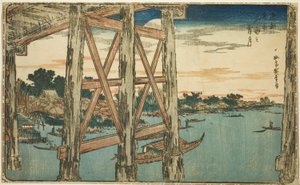 Abendmond an der Ryogoku-Brücke (Ryogoku no yoizuki), aus der Serie "Berühmte Ansichten der östlichen Hauptstadt (Toto Meisho)" von Utagawa Hiroshige