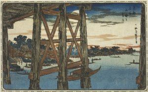 Abendmond an der Ryogoku-Brücke, aus der Serie "Berühmte Ansichten der östlichen Hauptstadt" von Utagawa Hiroshige
