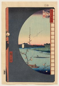 Blick von Massaki auf den Suijin-Schrein, Uchigawa-Einlass und Sekiya von Utagawa Hiroshige
