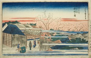 Ansicht der Kirschblüten am Morgen im neuen Yoshiwara (Shin Yoshiwara asazakura no zu), aus der Serie "Berühmte Ansichten der östlichen Hauptstadt (Toto meisho)" von Utagawa Hiroshige