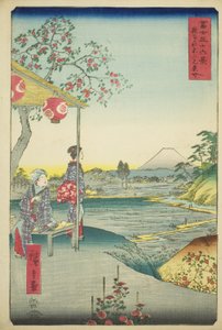 Blick auf den Berg Fuji von einem Teehaus in Zoshigaya (Zoshigaya Fujimi chaya), aus der Serie "Sechsunddreißig Ansichten des Berges Fuji (Fuji sanjurokkei)"