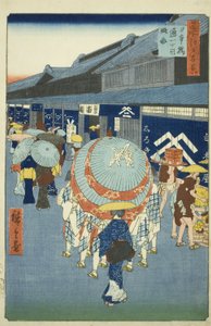 Ansicht von Nihonbashi Tori-itchome (Nihonbashi Tori-itchome ryakuzu), aus der Serie "Hundert berühmte Ansichten von Edo (Meisho Edo hyakkei)" von Utagawa Hiroshige