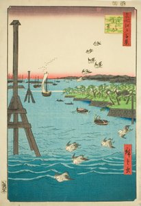 Blick auf die Shiba-Bucht (Shibaura no fukei), aus der Serie "Hundert berühmte Ansichten von Edo (Meisho Edo hyakkei)"