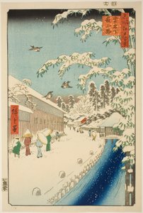 Yabu-Straße am Fuße des Atago-Hügels (Atagoshita yabukoji), aus der Serie "Hundert berühmte Ansichten von Edo (Meisho Edo hyakkei)" von Utagawa Hiroshige