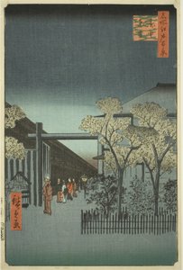 Yoshiwara-Lizenzviertel bei Morgengrauen (Kakuchu shinonome), aus der Serie "Hundert berühmte Ansichten von Edo (Meisho Edo hyakkei)" von Utagawa Hiroshige