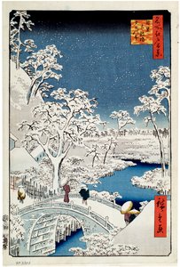 Yuhi-Hügel und die Trommelbrücke in Meguro, Hundert berühmte Ansichten von Edo, 1856-1858 von Utagawa Hiroshige