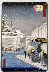 Boote im Schnee, Japan - Druck von Hiroshige von Utagawa II Hiroshige