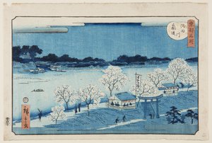 Mimeguri-Damm am Sumida-Fluss (Sumidagawa Mimeguri tsutsumi) von Utagawa II Hiroshige