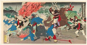 Überwältigender Sieg des Kaiserreichs bei der heftigen Schlacht um Pyongyang (Serientitel) von Utagawa Kokunimasa