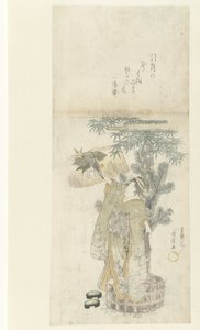 Junge Frau spielt Federball von Utagawa Kunihiro