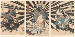 Die Schauspieler Nakamura Utaemon IV, Onoe Kikugoro III und Ichikawa Ebizo V.