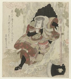 Mann mit Axt steigt aus einem Baum von Utagawa Kunisada (I)