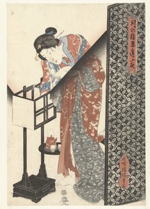 Frau bei Lampe Geheime nächtliche Verabredungen bei Mondlicht (Serientitel) von Utagawa Kunisada (I)