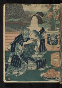 Avant et après - Sitzende japanische Frau, die sich fächert aus 