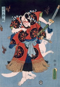 Bando Kamezo als Yokawa Kakuhan in einer Szene aus Sembonzakura, veröffentlicht 1856 von Utagawa Kunisada