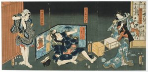 Theaterszene, 1844 von Utagawa Kunisada