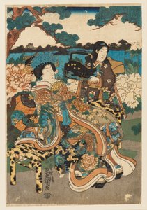 Holzschnitt - Kurtisane und Magd von Utagawa Kunisada
