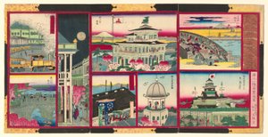 Acht moderne Ansichten berühmter Orte in Tokio von Großjapan (Dai Nippon Tokyo kaika meisho hakkei no zu)