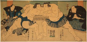 Kampf der Sumo-Ringer Tagasugo gegen Ayusegawa von Utagawa Kuniteru
