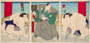 Kampf der Sumo-Ringer Shakaigawa und Ayasemawa