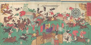 Französischer Reitzirkus auf dem Gelände des Asakusa Kannon Tempels von Utagawa Kuniteru