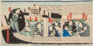 Der Sumo-Ringer Dairiki Maru auf einem Boot mit Freunden von Utagawa Kuniteru