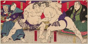 Sumo-Ringerkampf Umegatani Rodachi gegen Kimura Shonosuke von Utagawa Kunitoshi