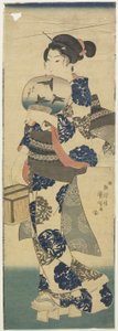 (Frau mit Fächer und Grillenkäfig), 1843-1847 von Utagawa Kuniyoshi