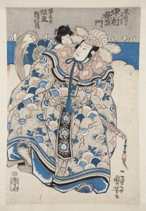 Schauspieler Nakamura Utaemon IV als Chikuzen no kami Hisayoshi, Band? Katsujir? als Teruwaka no Kimi von Utagawa Kuniyoshi