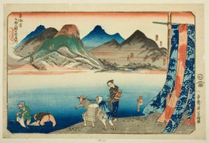 Akasaka, Fujikawa, Okazaki, Chiryu und Narumi, aus der Serie "Berühmte Orte an den dreiundfünfzig Stationen des Tokaido, Fünf Stationen (Tokaido gojusan eki goshuku meisho)" von Utagawa Kuniyoshi