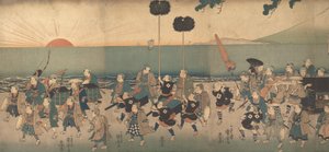 Jungen spielen einen Daimyo-Prozession nach, 19. Jahrhundert